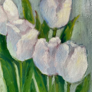 White tulips original oil painting fine art canvas wall hanging home decor farmhouse country style immagine 10