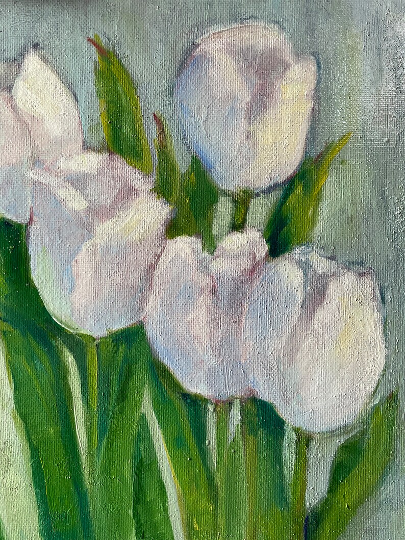 White tulips original oil painting fine art canvas wall hanging home decor farmhouse country style immagine 10