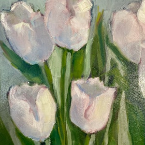 White tulips original oil painting fine art canvas wall hanging home decor farmhouse country style immagine 7