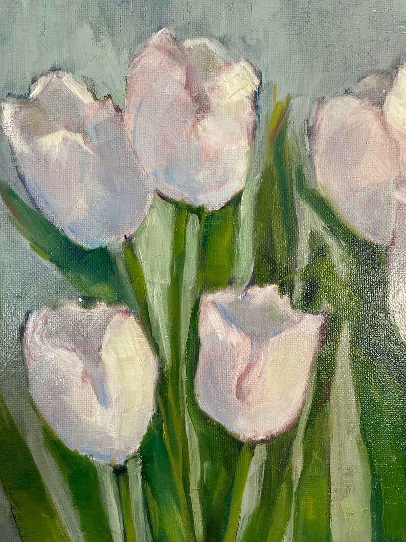 White tulips original oil painting fine art canvas wall hanging home decor farmhouse country style immagine 7