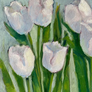 White tulips original oil painting fine art canvas wall hanging home decor farmhouse country style immagine 9