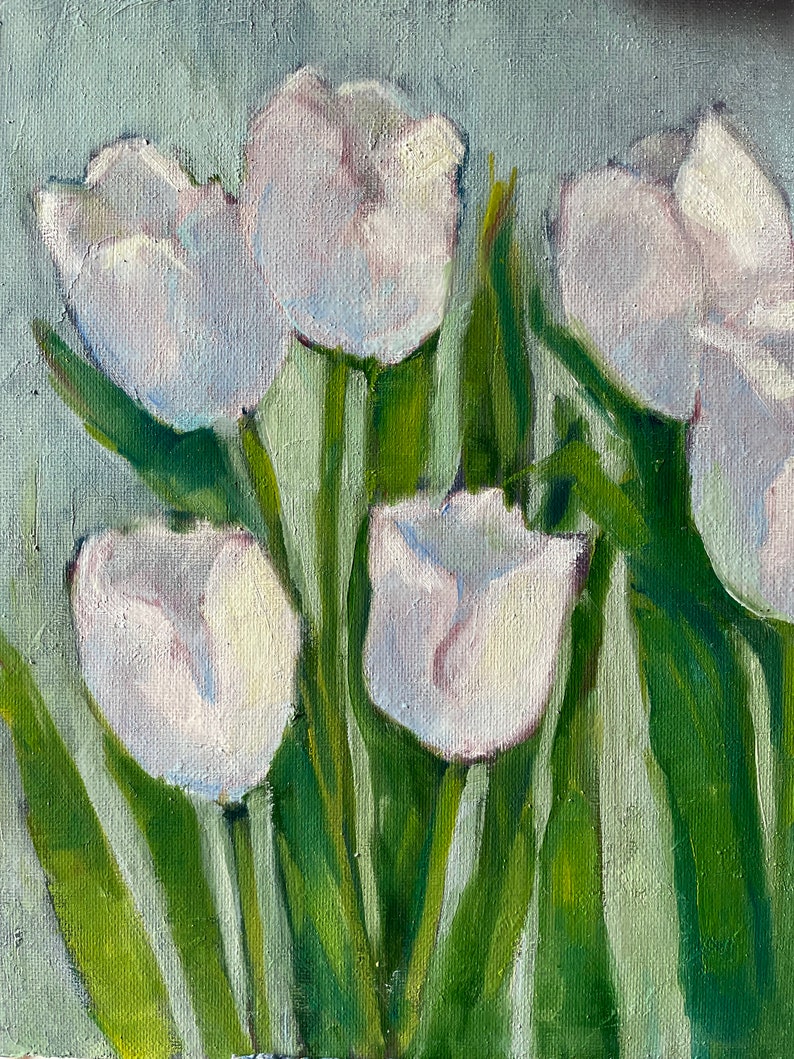 White tulips original oil painting fine art canvas wall hanging home decor farmhouse country style immagine 9