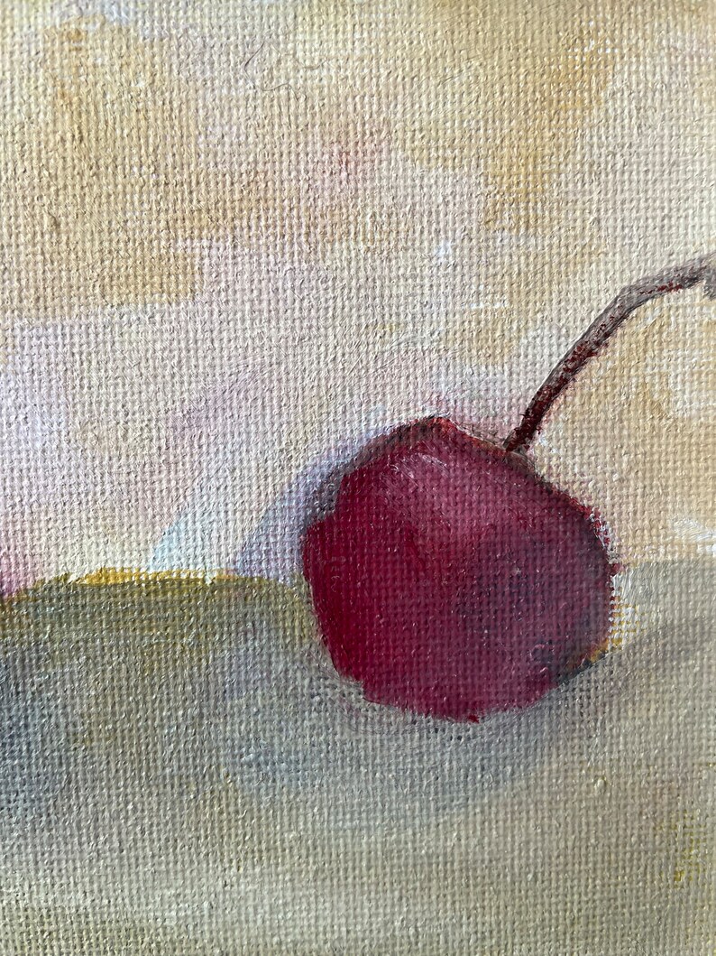 Black cherry Painting, original oil, 8.5x6.5 inches, small artwork, wall hanging, home decor,fruit painting, minimalist style, country image 2