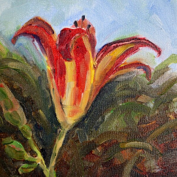 Tiger Lily schilderij - Tuin Still Life - oorspronkelijke olie Flower - Lily schilderij - fine art home decor - oranje bloem schilderen