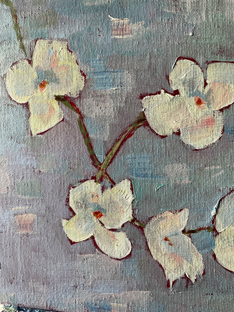 Dogwood spring flowers original oil painting home decor wall art canvas abstract art farmhouse style country home small painting image 9