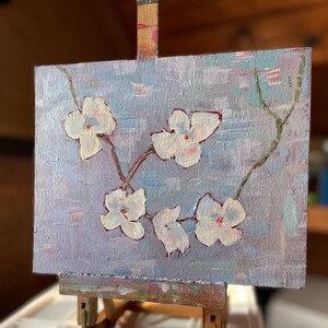 Dogwood spring flowers original oil painting home decor wall art canvas abstract art farmhouse style country home small painting image 2