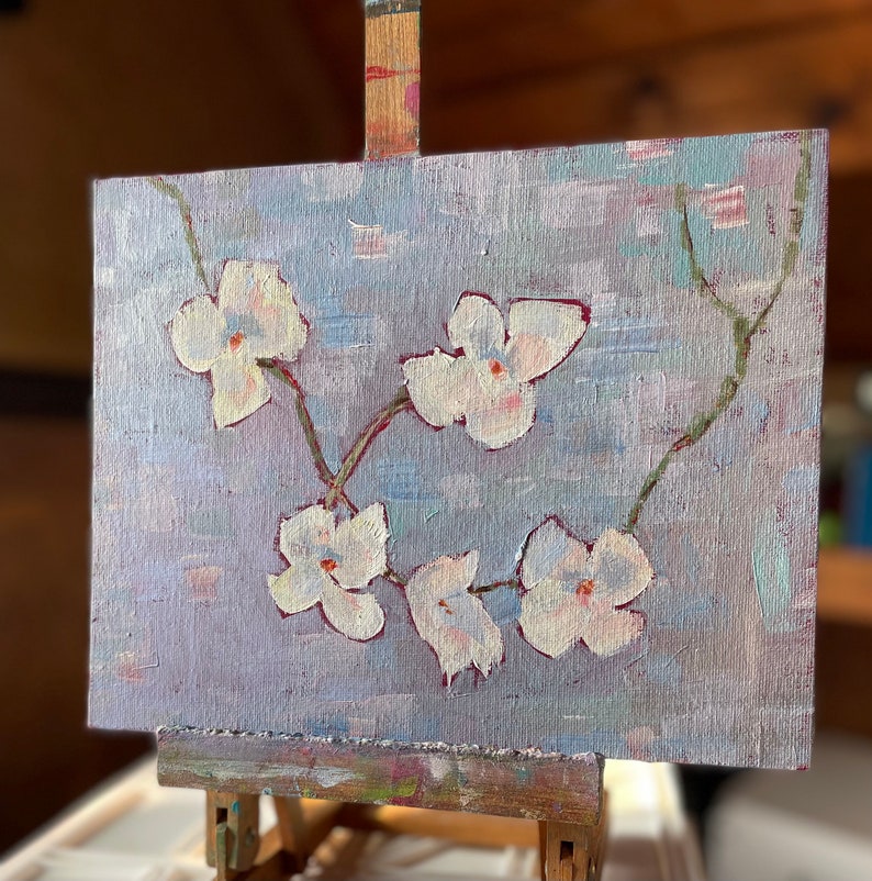 Dogwood spring flowers original oil painting home decor wall art canvas abstract art farmhouse style country home small painting image 2