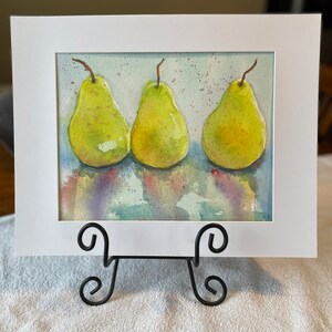 Pear Painting watercolor, original fruit still life, wall hanging artwork, farmhouse country style, fine art immagine 4