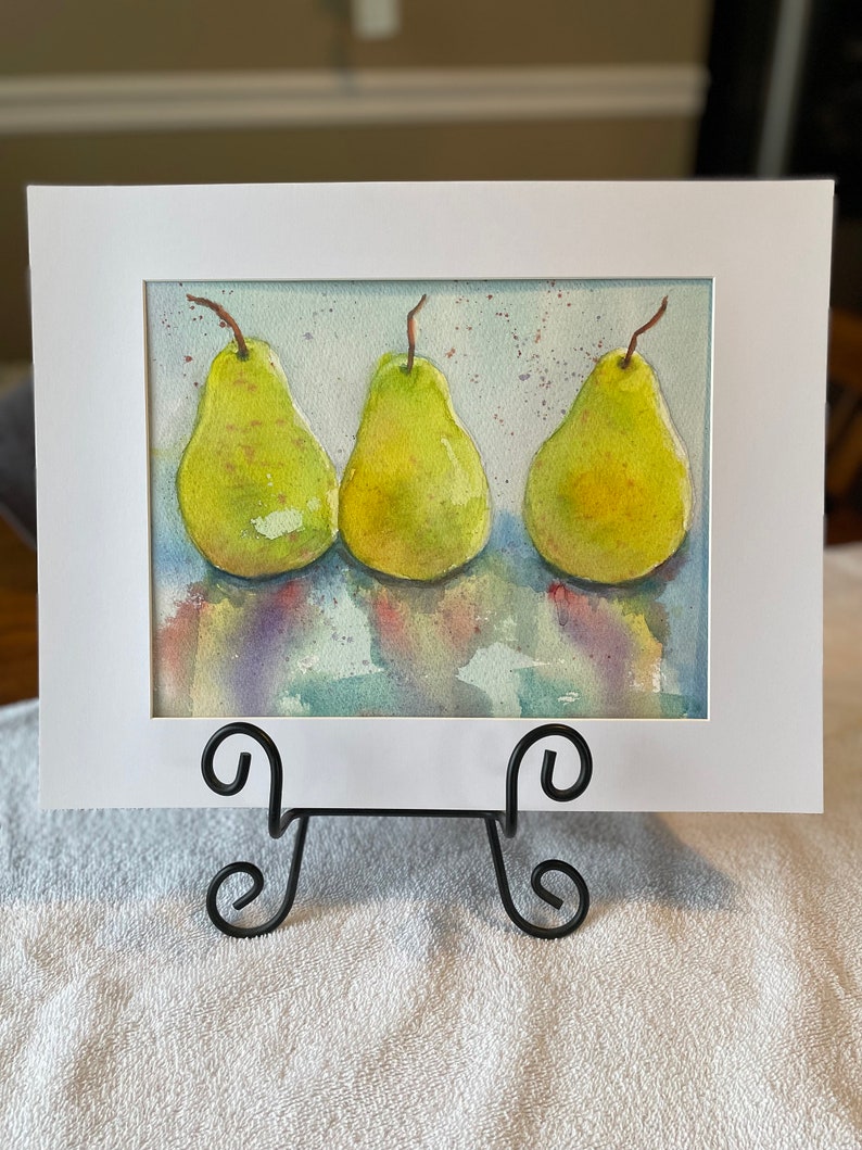 Pear Painting watercolor, original fruit still life, wall hanging artwork, farmhouse country style, fine art immagine 4