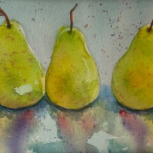 Pear Painting watercolor, original fruit still life, wall hanging artwork, farmhouse country style, fine art immagine 3