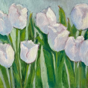 White tulips original oil painting fine art canvas wall hanging home decor farmhouse country style immagine 2