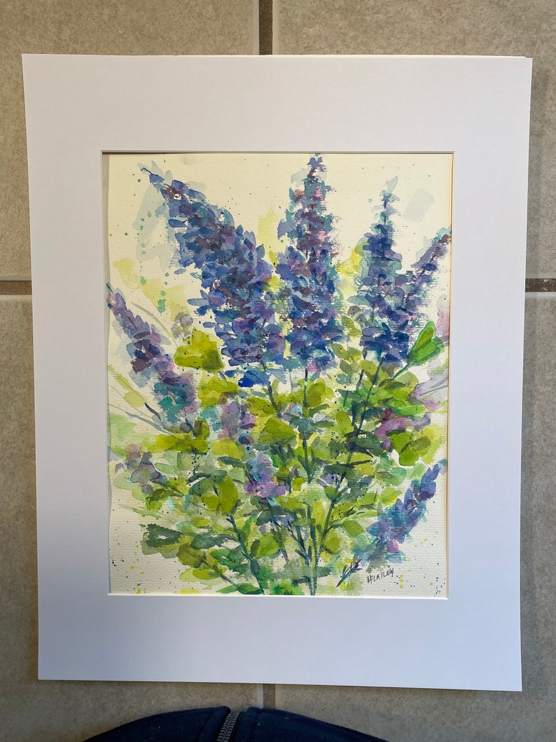 Lavender painting, original watercolor, 11x14 inch, wall art, home decor, floral bouquet,wildflowers fine art, country home image 2