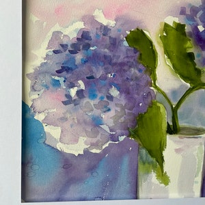 Blue hydrangeas, watercolor painting, original, flowers, floral, botanical fine art home decor wall hanging farmhouse country style image 3