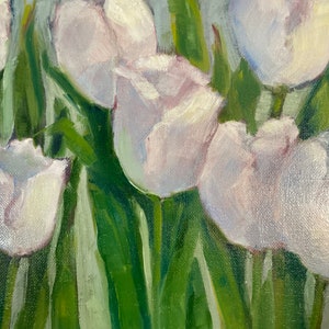 White tulips original oil painting fine art canvas wall hanging home decor farmhouse country style immagine 5