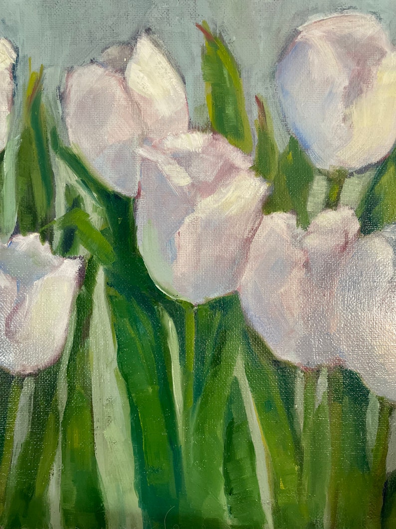 White tulips original oil painting fine art canvas wall hanging home decor farmhouse country style immagine 5