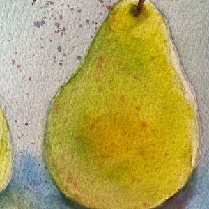 Pear Painting watercolor, original fruit still life, wall hanging artwork, farmhouse country style, fine art immagine 7