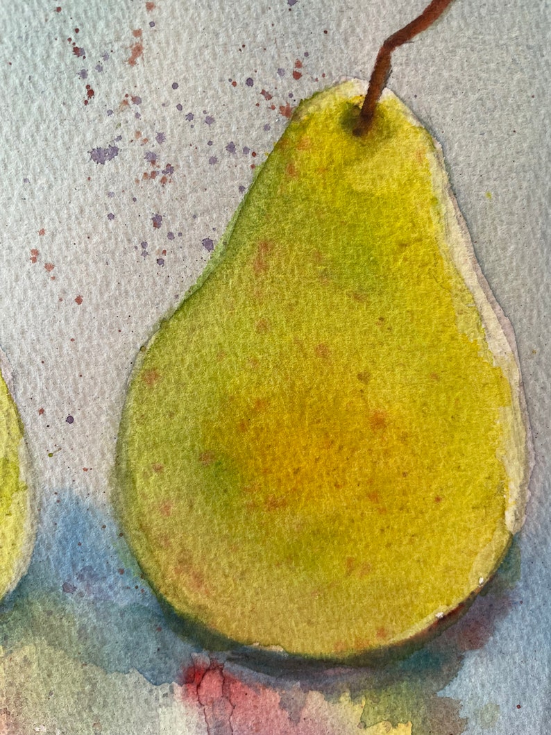 Pear Painting watercolor, original fruit still life, wall hanging artwork, farmhouse country style, fine art immagine 7