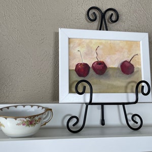 Black cherry Painting, original oil, 8.5x6.5 inches, small artwork, wall hanging, home decor,fruit painting, minimalist style, country image 10