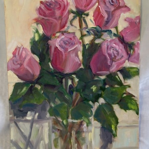 Original oil - Still Life - painting of roses - fine art - Home decor - Spring Painting - wall art painting - pink flowers floral painting