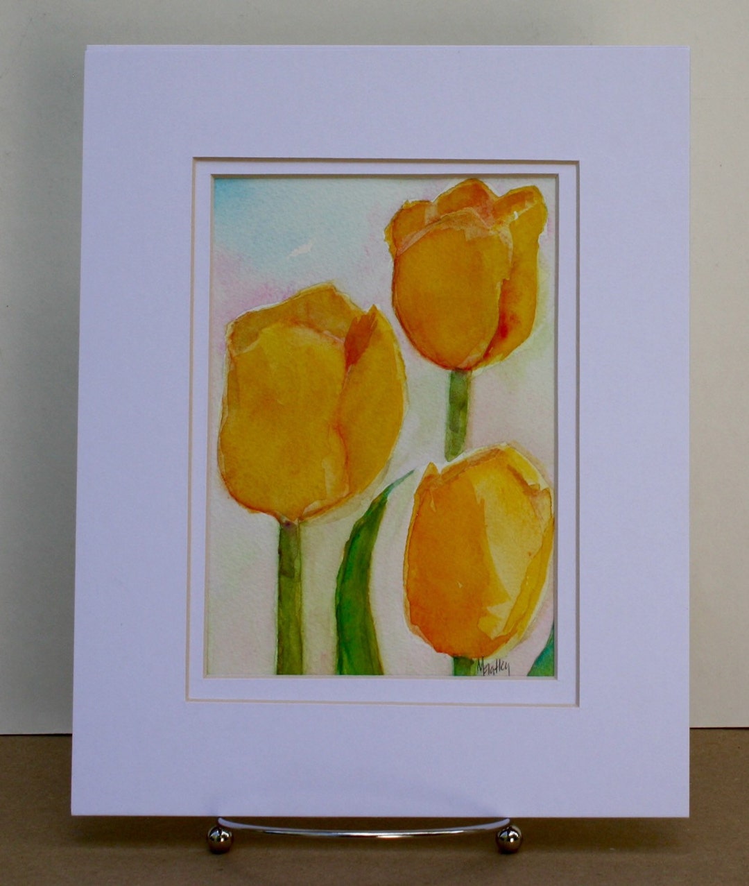 Tulip Painting - Original Watercolor - Garden Flowers - Yellow Tulips ...