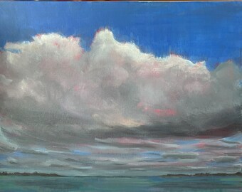 Original oil painting, beach, lake, storm clouds, fine art, country, farmhouse canvas artwork, wall hanging, home decor, seascape, ocean