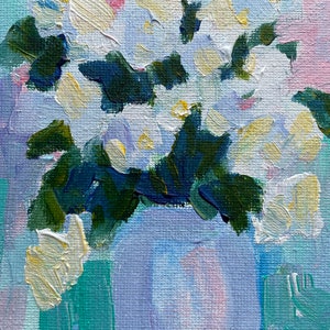 Original painting white hydrangeas in a vase small framed artwork wall hanging home decor farmhouse country style flowers floral immagine 8