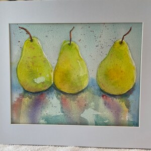 Pear Painting watercolor, original fruit still life, wall hanging artwork, farmhouse country style, fine art immagine 1