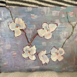 Dogwood spring flowers original oil painting home decor wall art canvas abstract art farmhouse style country home small painting image 1