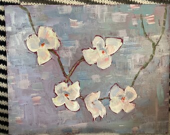 Dogwood spring flowers original oil painting home decor wall art canvas abstract art farmhouse style country home small painting