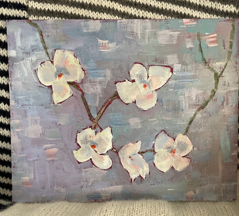 Dogwood spring flowers original oil painting home decor wall art canvas abstract art farmhouse style country home small painting image 1