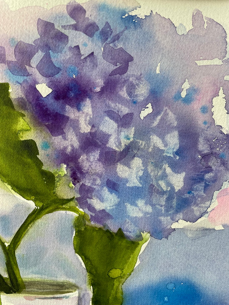 Blue hydrangeas, watercolor painting, original, flowers, floral, botanical fine art home decor wall hanging farmhouse country style image 8