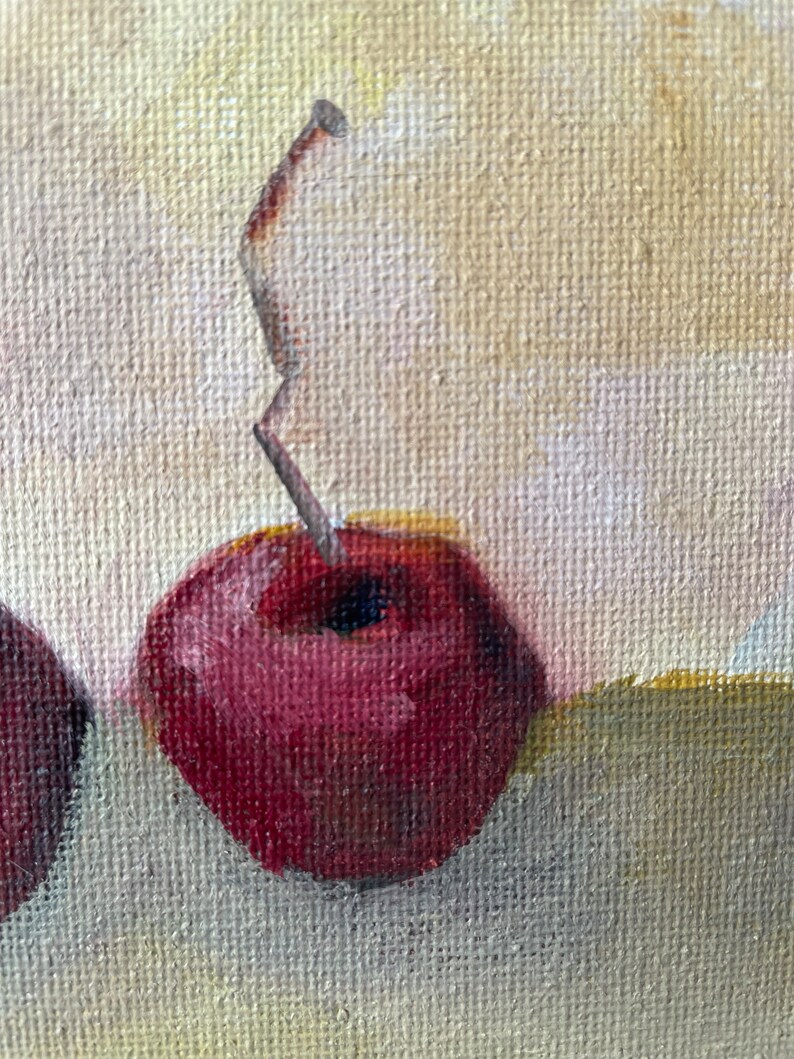 Black cherry Painting, original oil, 8.5x6.5 inches, small artwork, wall hanging, home decor,fruit painting, minimalist style, country image 3