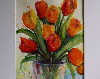 Tulips in a vase - original watercolor painting - flower floral large - home decor wall art - fine art watercolor - Original art - tulips