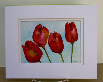 Original Watercolor - Flower Painting -  Red Tulips - Garden Painting - Fine Art Home decor - Wall Art Floral - tulip painting