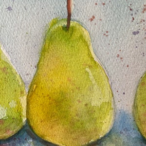 Pear Painting watercolor, original fruit still life, wall hanging artwork, farmhouse country style, fine art immagine 6