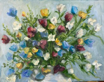 Wildflowers, original oil painting, floral still life, botanical, wall hanging, fine art, home decor, spring, summer farmhouse country