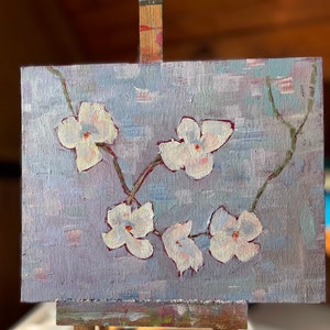 Dogwood spring flowers original oil painting home decor wall art canvas abstract art farmhouse style country home small painting image 3