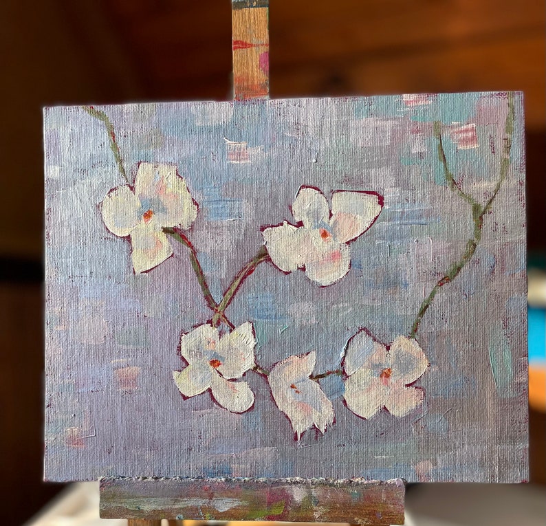 Dogwood spring flowers original oil painting home decor wall art canvas abstract art farmhouse style country home small painting image 3