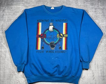 Sudadera vintage de las Primeras Naciones para hombre, talla grande, Four Winds Assembly Neyaashiinigmiing