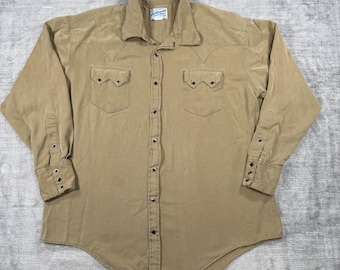Camisa vaquera Rockmount para hombre, talla XL, color beige, con botones de perlas y diseño de sierra, estilo vintage, fabricada en EE. UU.