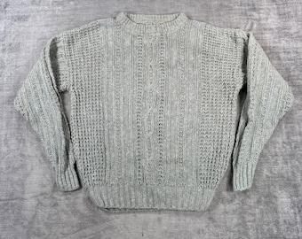 Maglione LL Bean da donna, taglia L, grigio, vintage, in lino, a trecce, stile pescatore, Irlanda