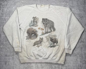 ヴィンテージネイチャースウェットシャツ メンズ XL グレー ノーザンエレメンツ オオカミ クマ 90年代 クルーネック