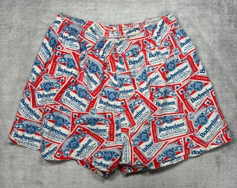 Budweiser Shorts Mens Large Multicolor All Over Print Beer Vintage 90s Lounge