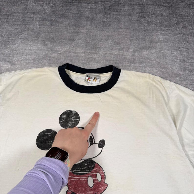 Mickey Mouse Shirt Mens XL White Walt Disney World Vintage Y2K Ringer Classic image 3