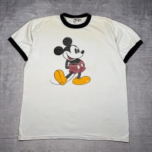 Mickey Mouse Shirt Mens XL White Walt Disney World Vintage Y2K Ringer Classic image 1