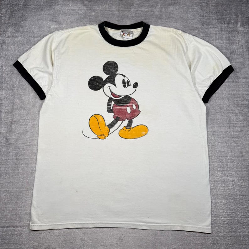 Mickey Mouse Shirt Mens XL White Walt Disney World Vintage Y2K Ringer Classic image 1