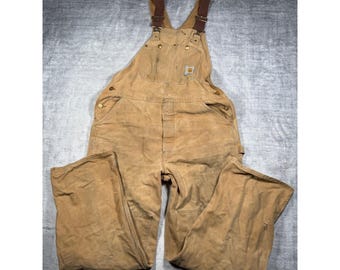 Kombinezon Carhartt męski 38x32 brązowy vintage podwójne spodnie z płótna kaczego wyprodukowano w USA