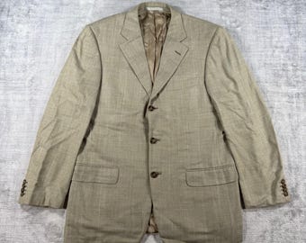 Ermenegildo Zegna-blazer 48R heren bruin wol/zijde linnen geruite sportjas Italië