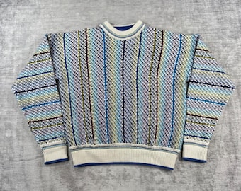 Colours by Alexander Julian Sweater Women XL Vintage Colorful Striped 3D Knit