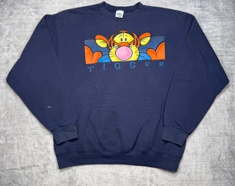 Tigger Sweatshirt Mens Large Blue Disney Vintage 90s Made in USA Crewneck
